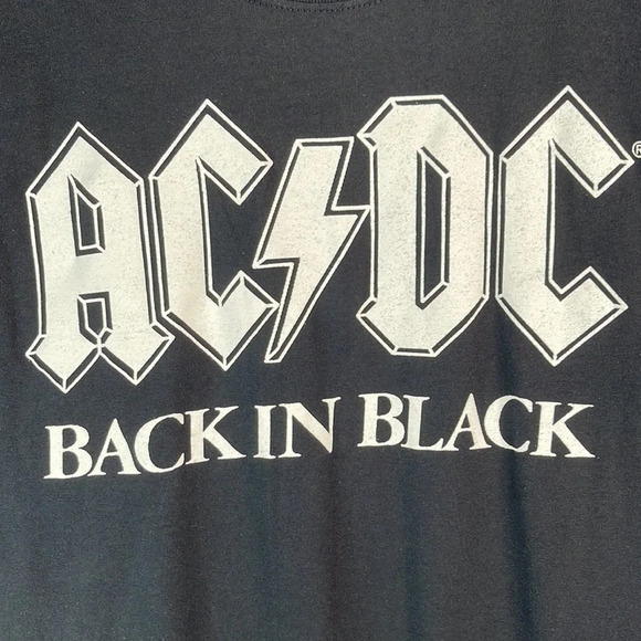 AC/DC Mens Black Back In Black Graphic Band Crewneck T-Shirt Short Sl Baddie S - Picture 3 of 10